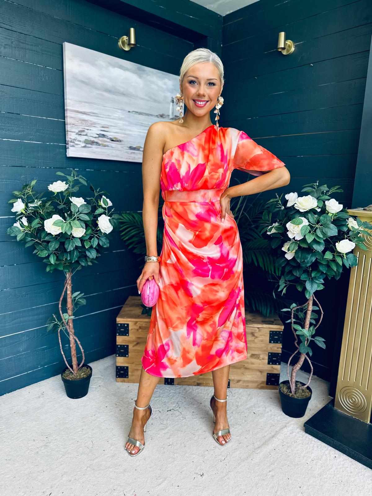 Emer One Shoulder Midi Dress Amber