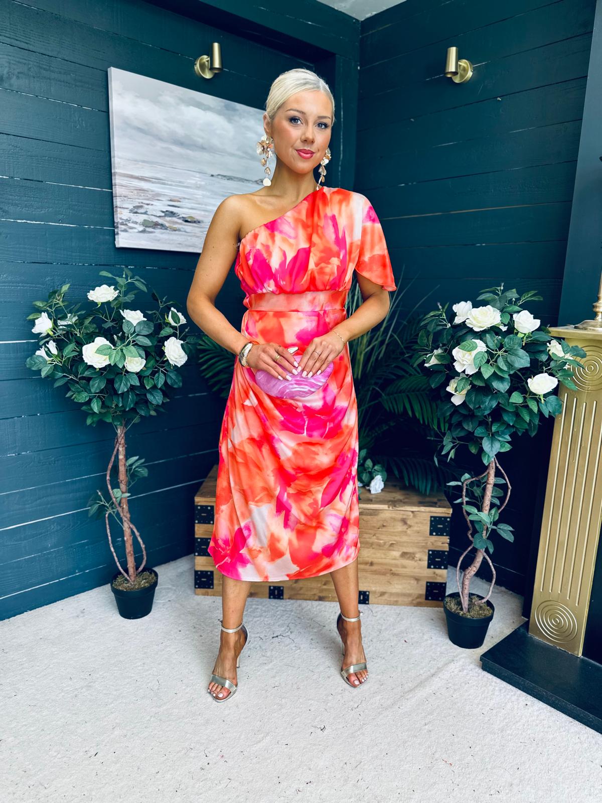 Emer One Shoulder Midi Dress Amber