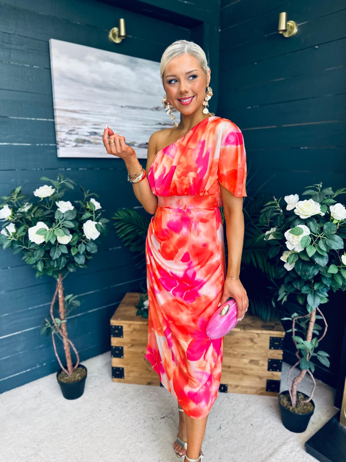 Emer One Shoulder Midi Dress Amber
