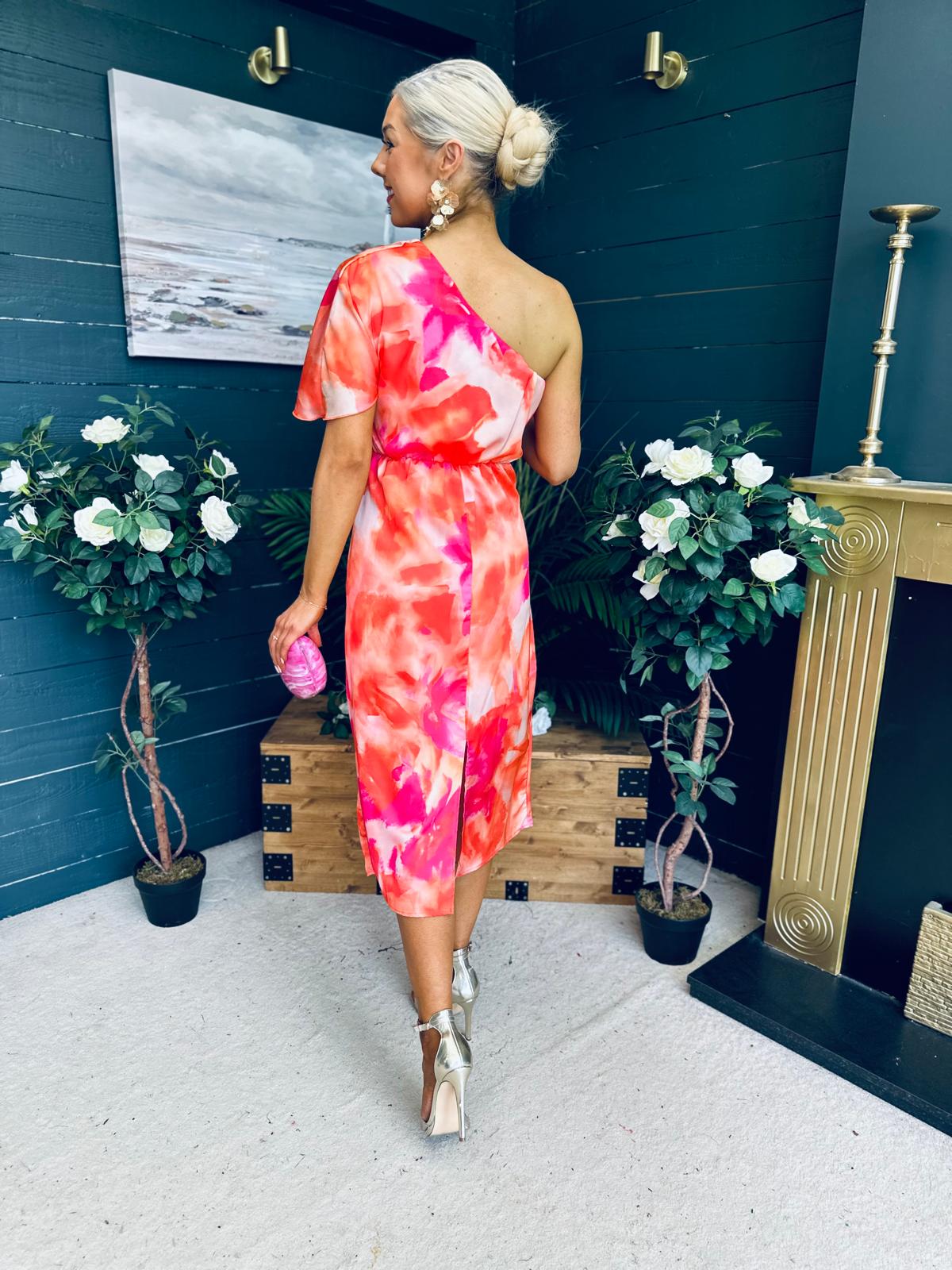 Emer One Shoulder Midi Dress Amber