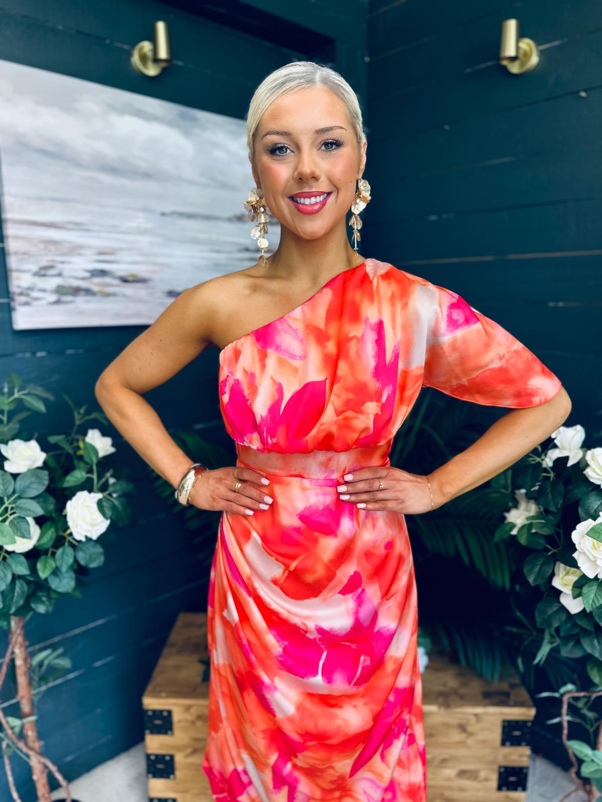 Emer One Shoulder Midi Dress Amber