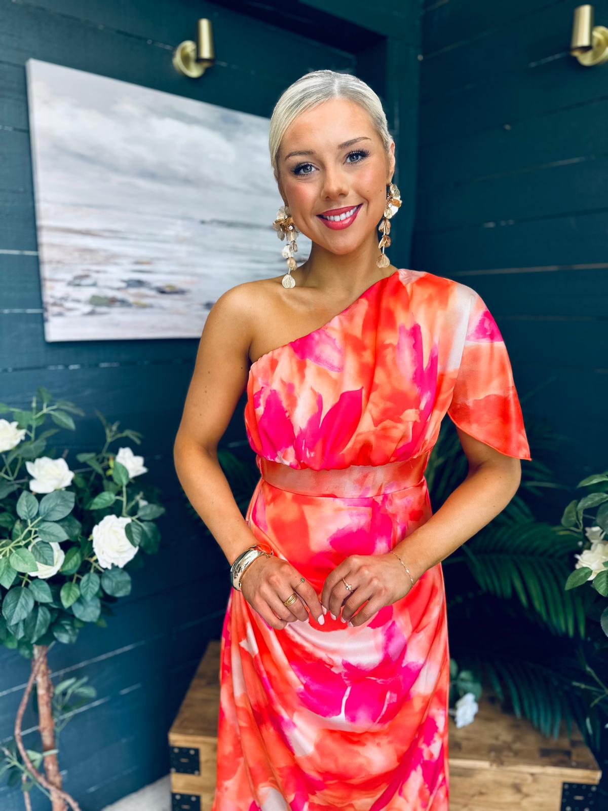 Emer One Shoulder Midi Dress Amber