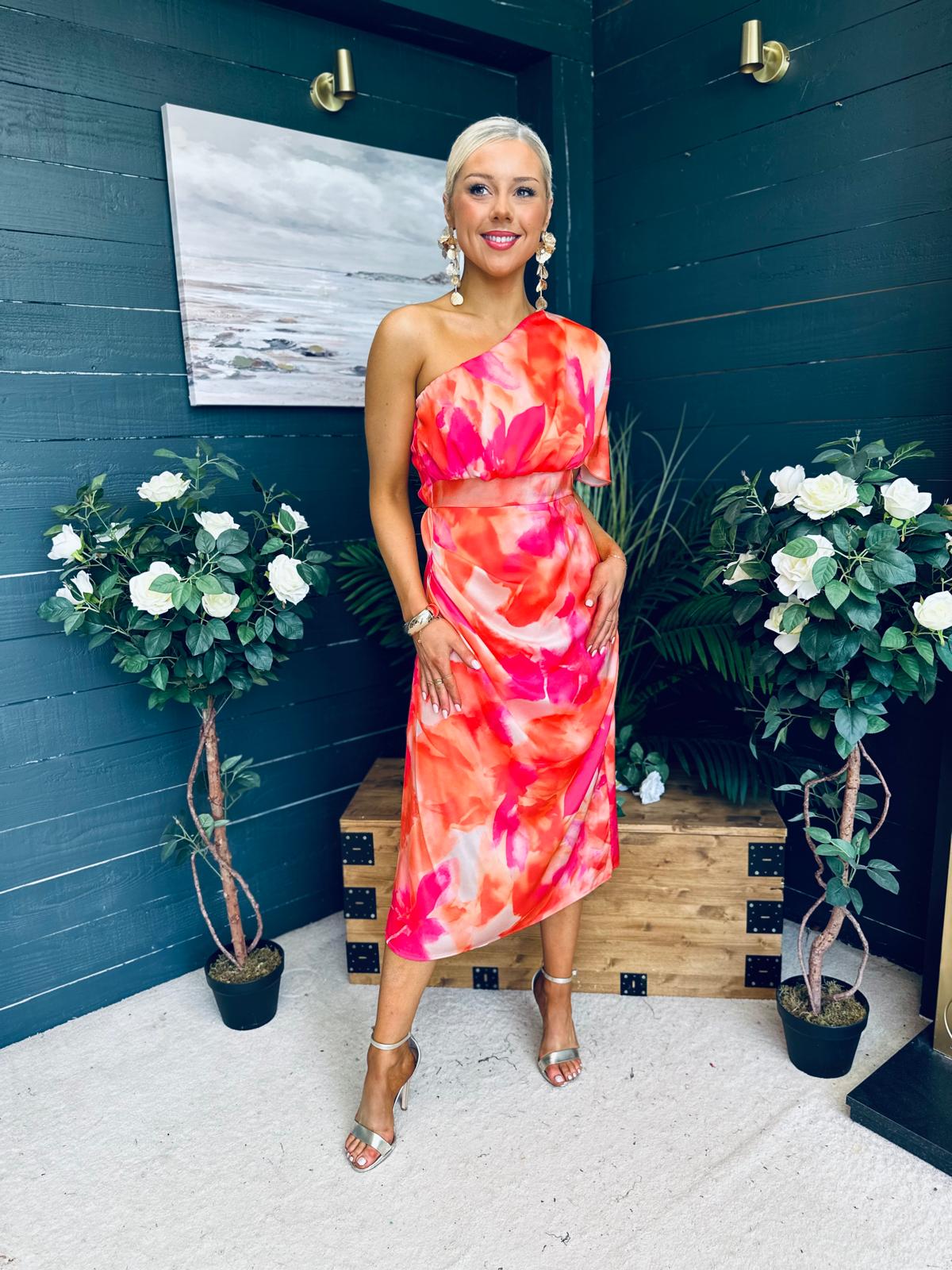 Emer One Shoulder Midi Dress Amber