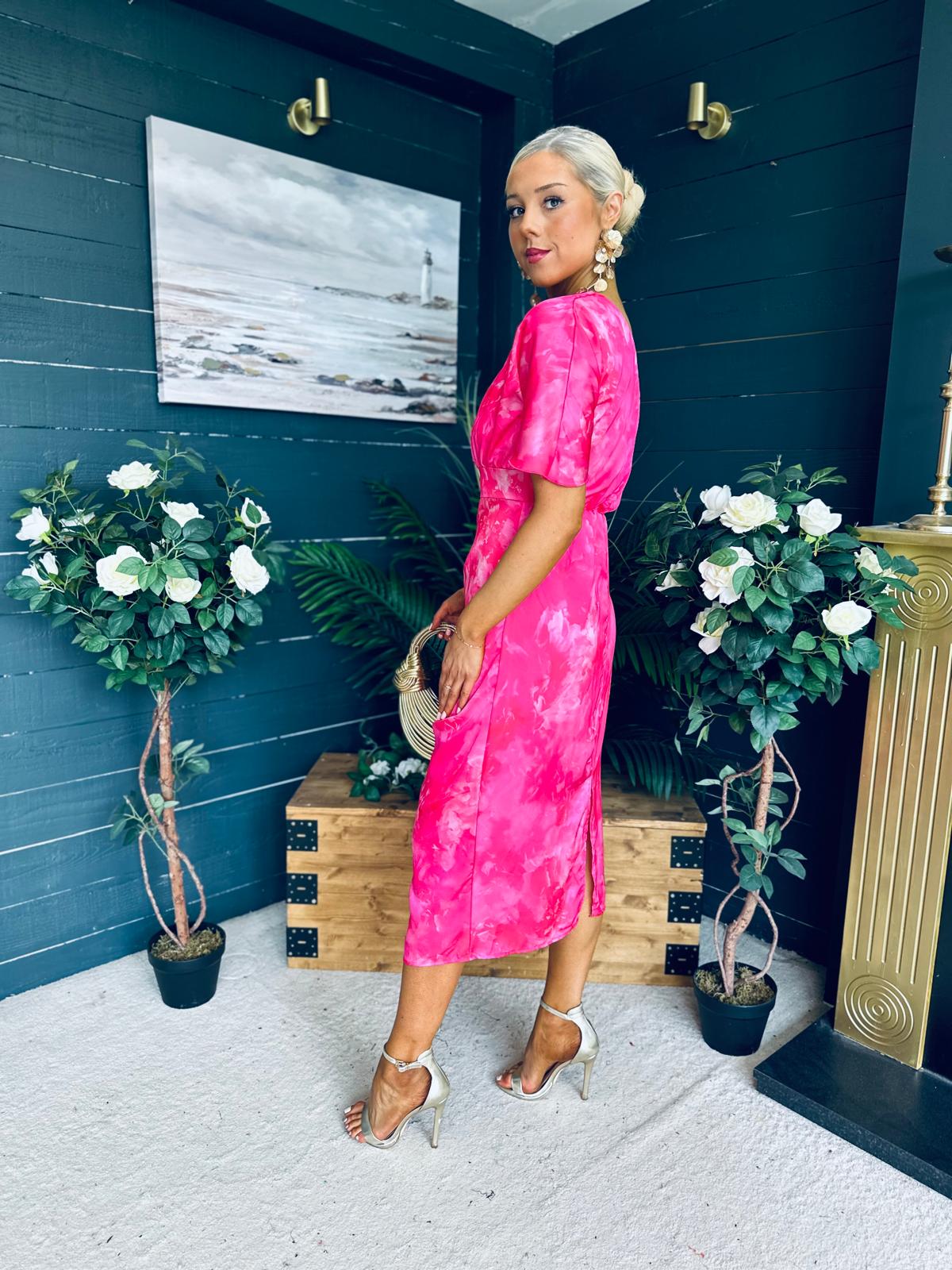Emer One Shoulder Midi Dress Pink