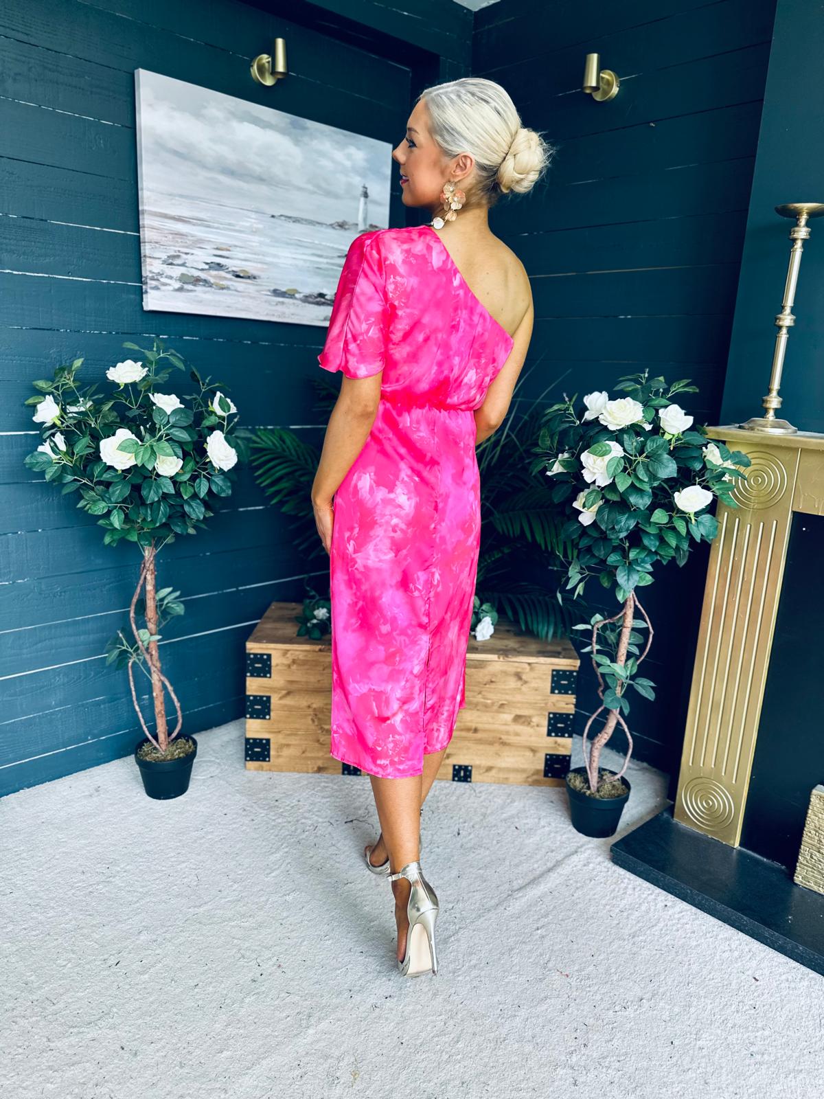 Emer One Shoulder Midi Dress Pink