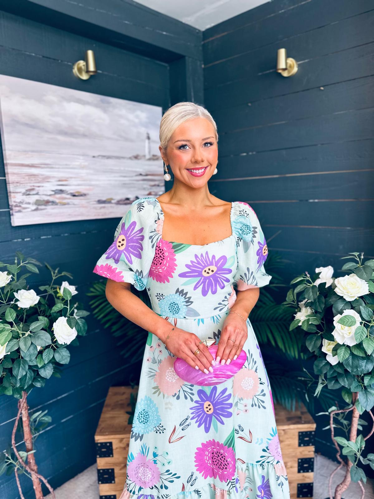 Davina Puff Sleeve Midi Dress Mint