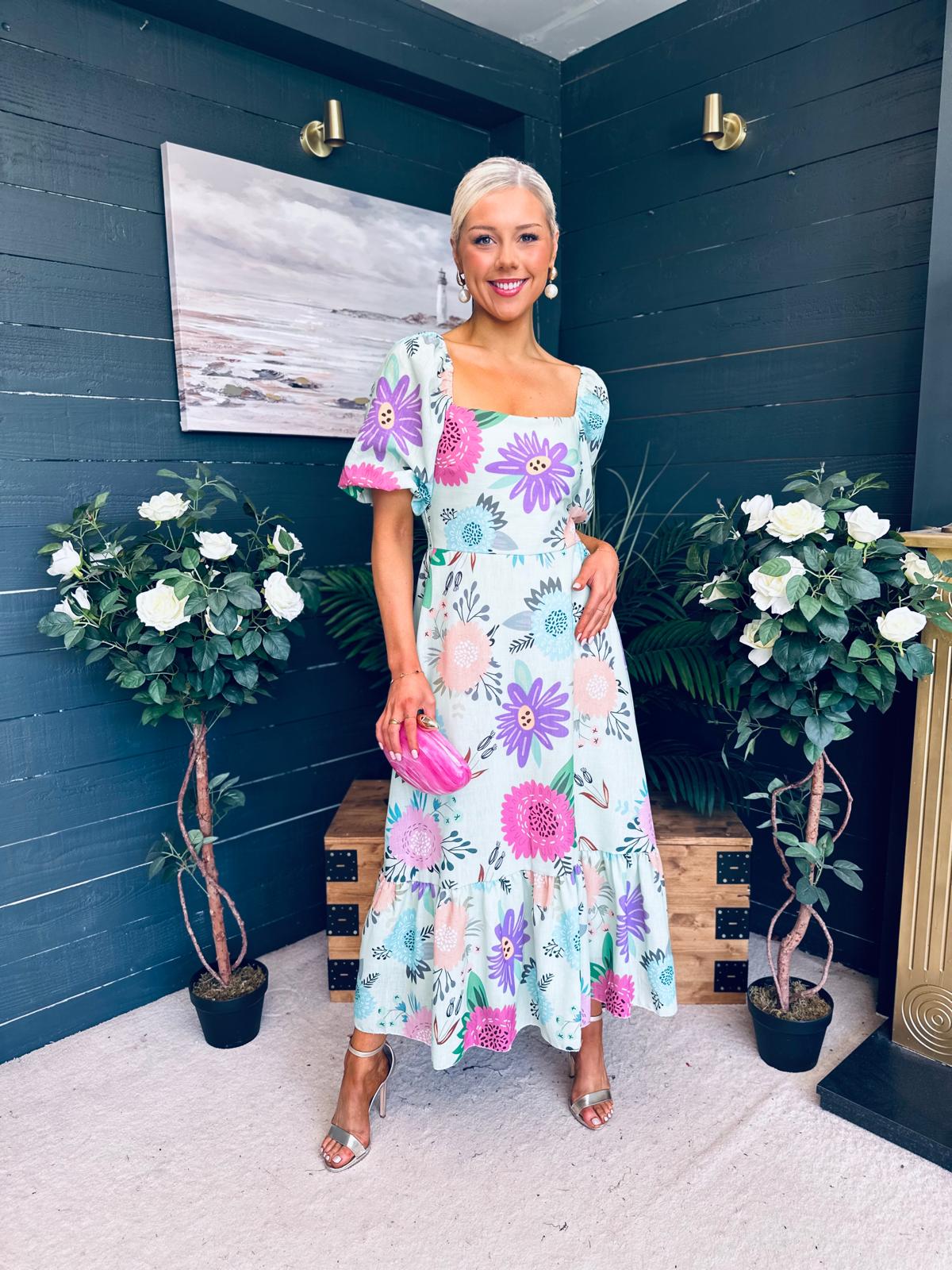 Davina Puff Sleeve Midi Dress Mint