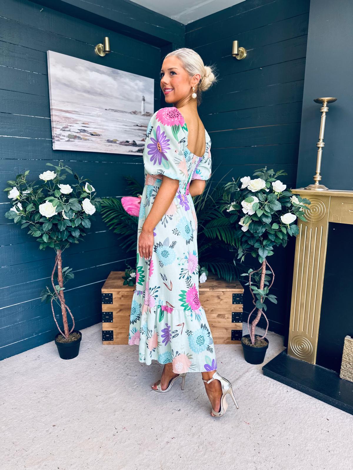 Davina Puff Sleeve Midi Dress Mint