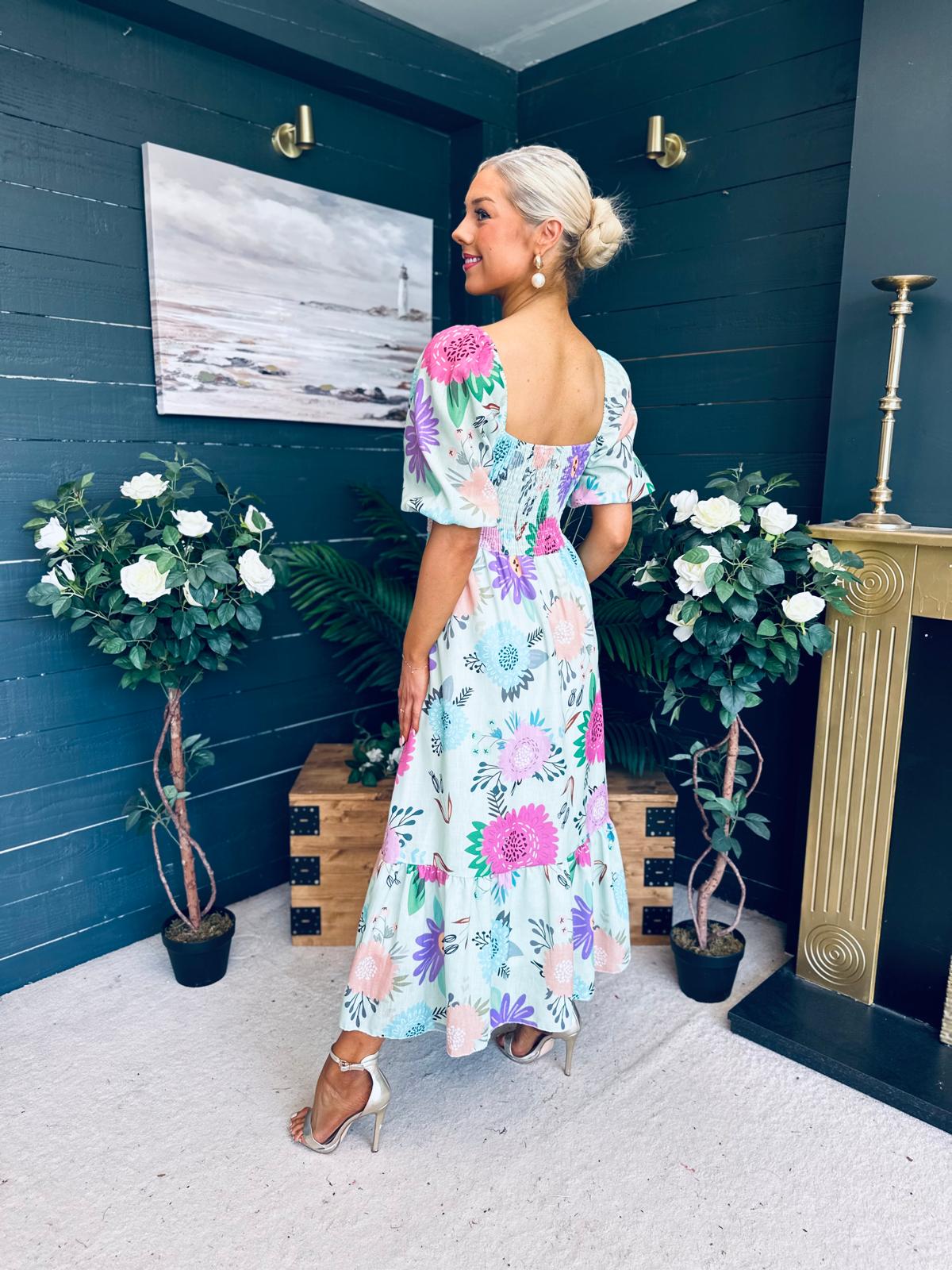 Davina Puff Sleeve Midi Dress Mint