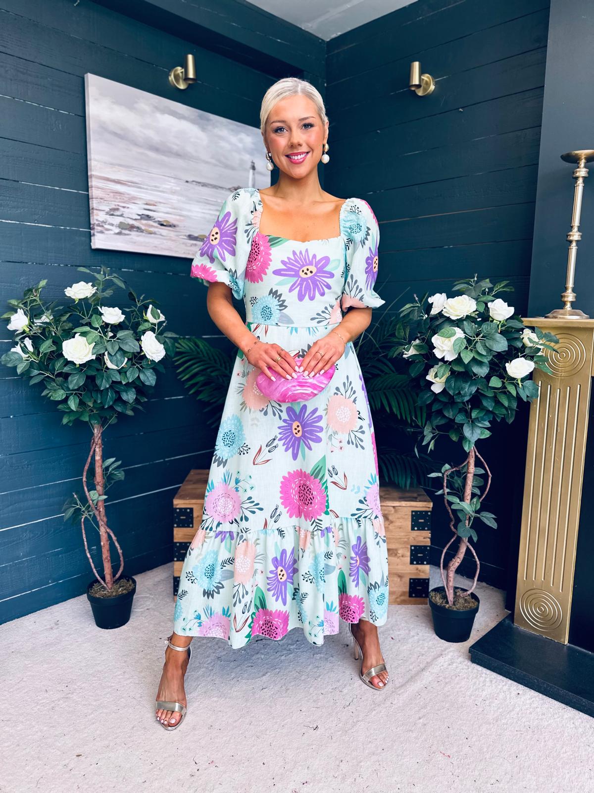 Davina Puff Sleeve Midi Dress Mint