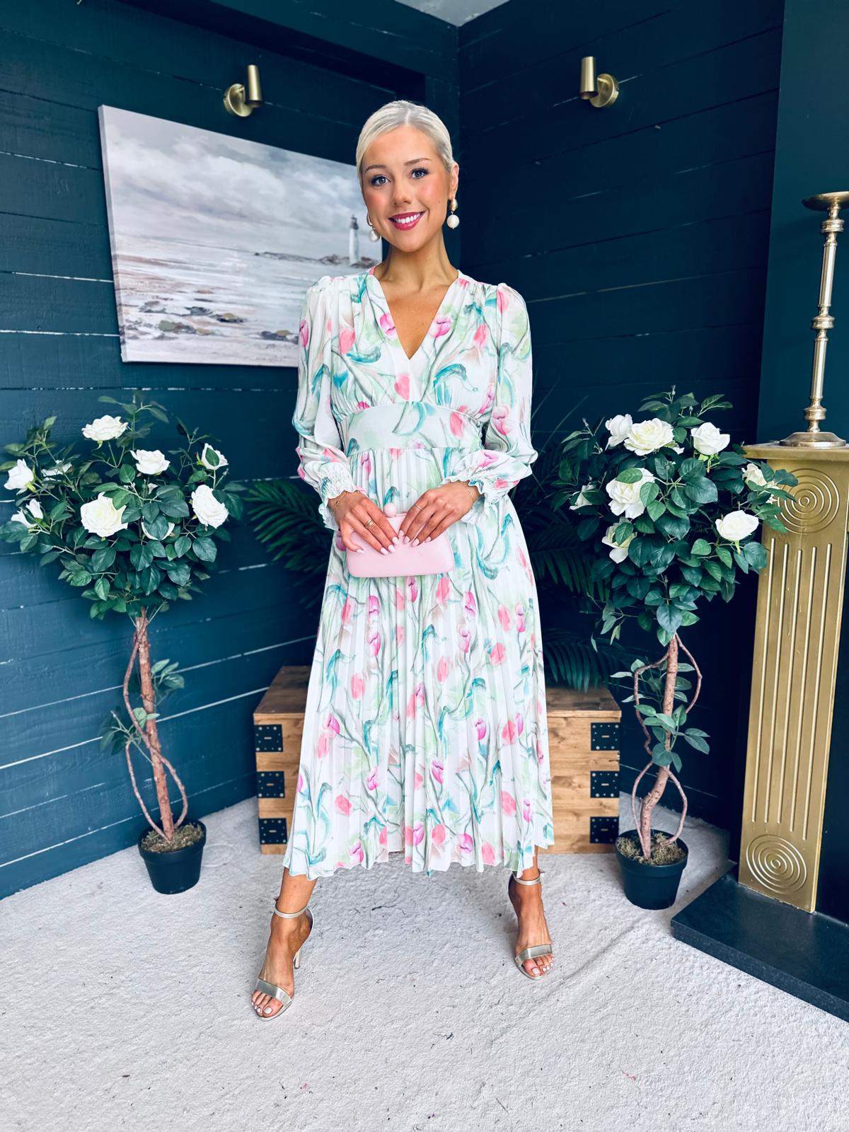 Judith Pleated Midi Dress Floral Green