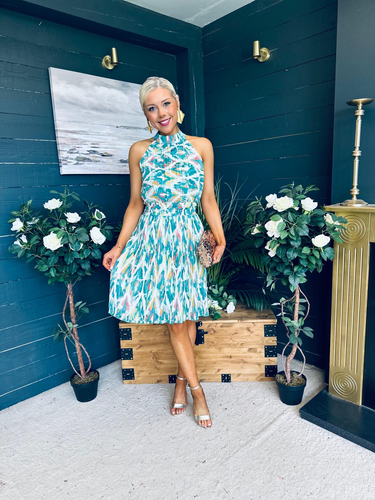 Rowyn Pleated Mini Dress Green