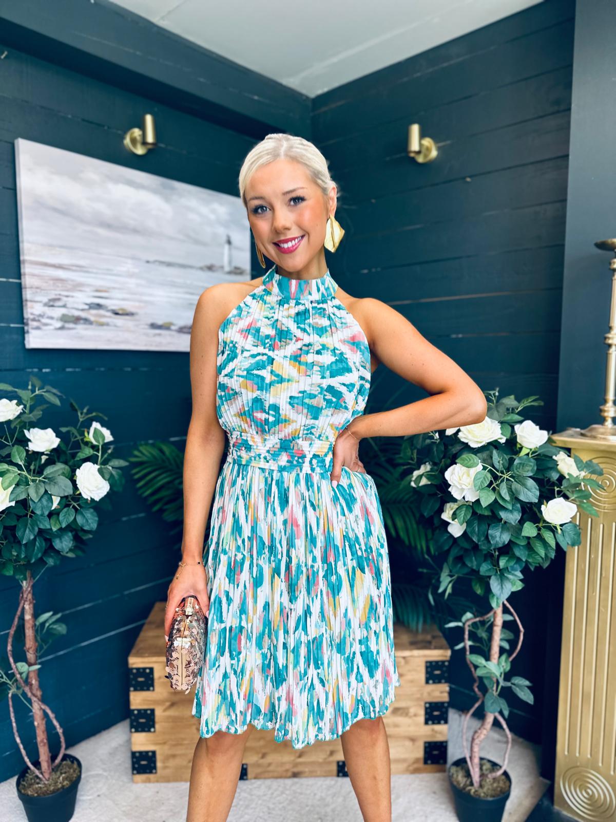 Rowyn Pleated Mini Dress Green