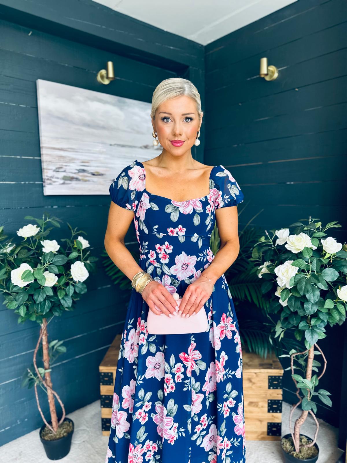 Dione Banded Midi Dress Floral Navy
