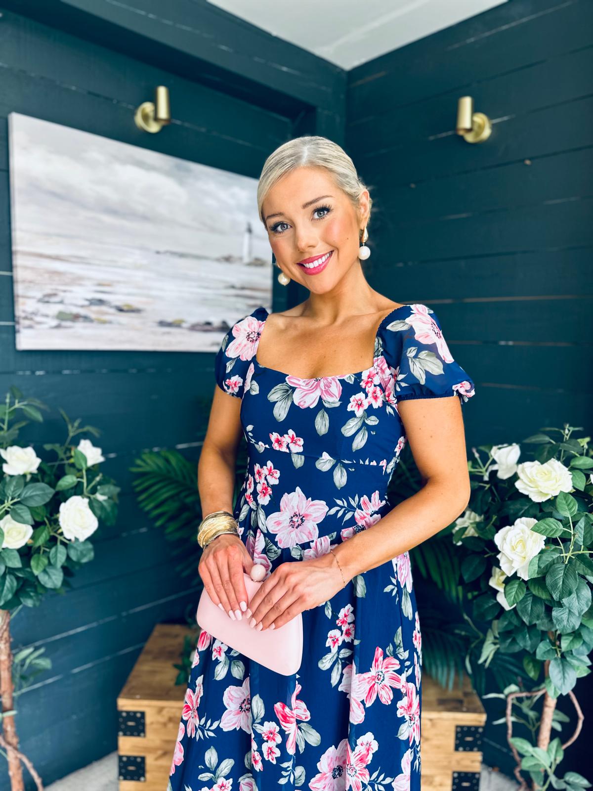 Dione Banded Midi Dress Floral Navy