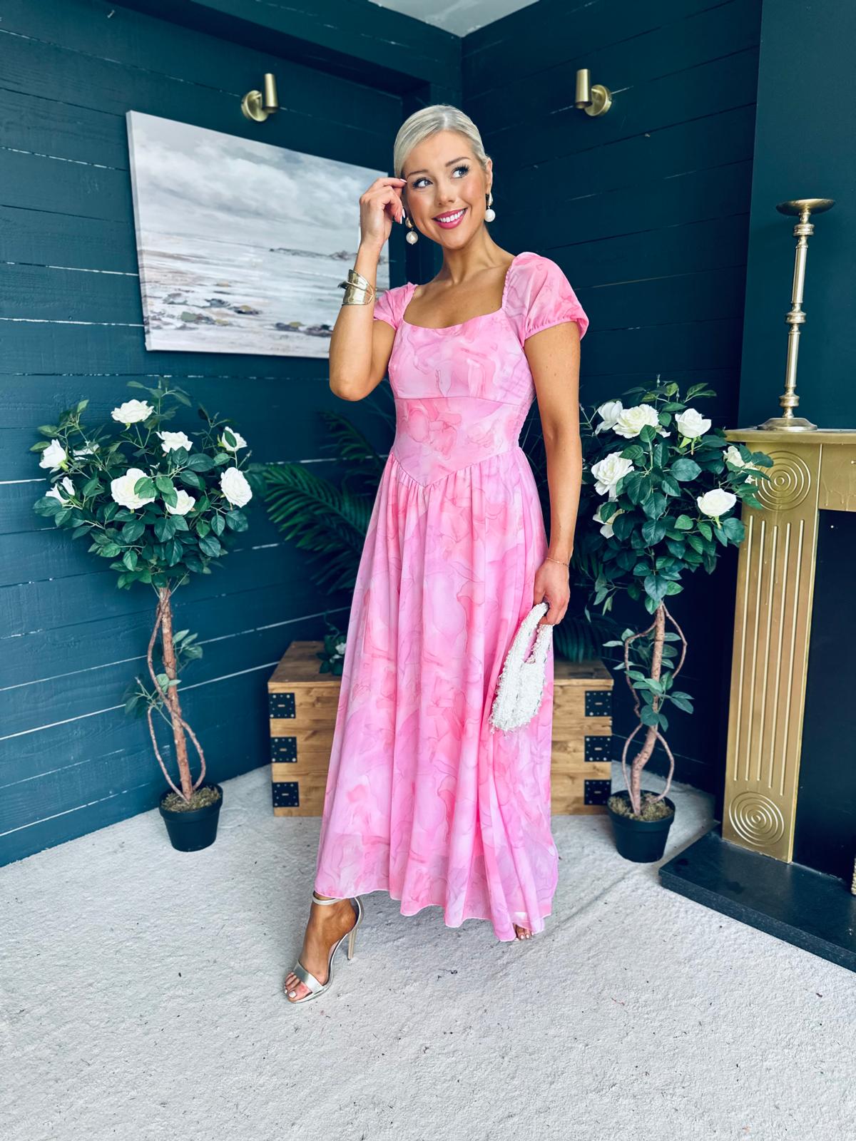 Dione Banded Midi Dress Pink