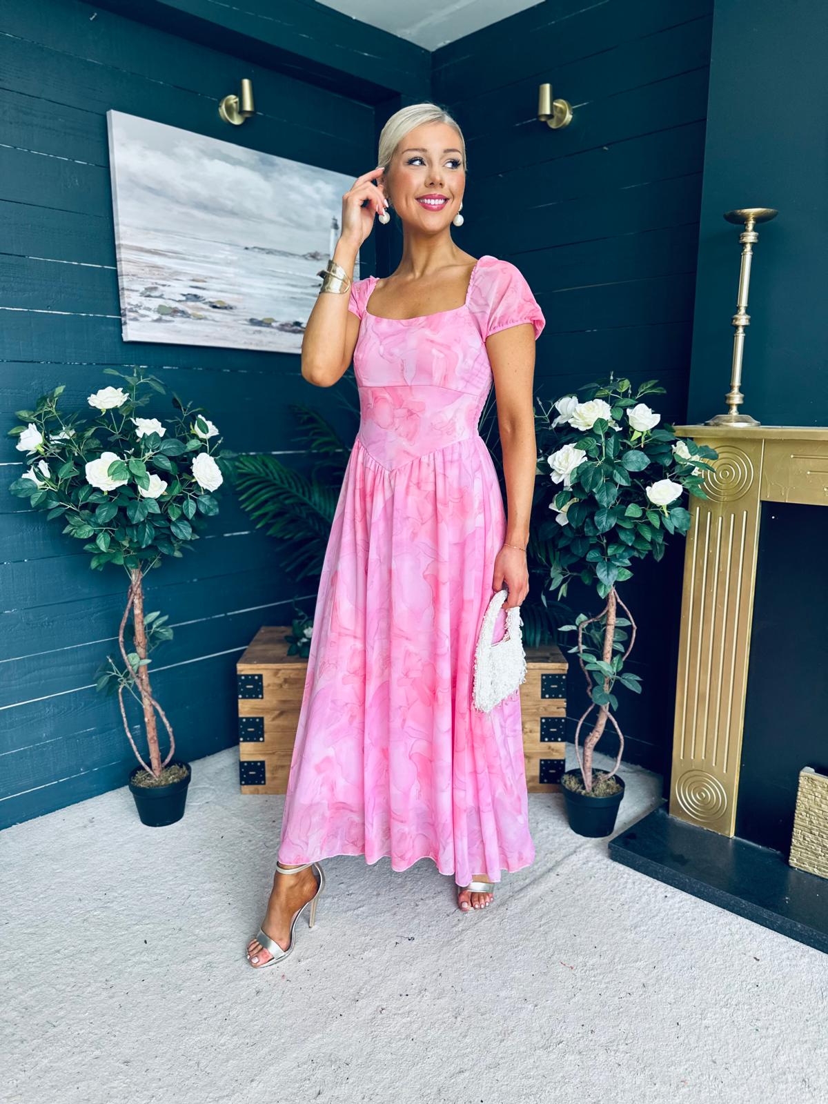 Dione Banded Midi Dress Pink