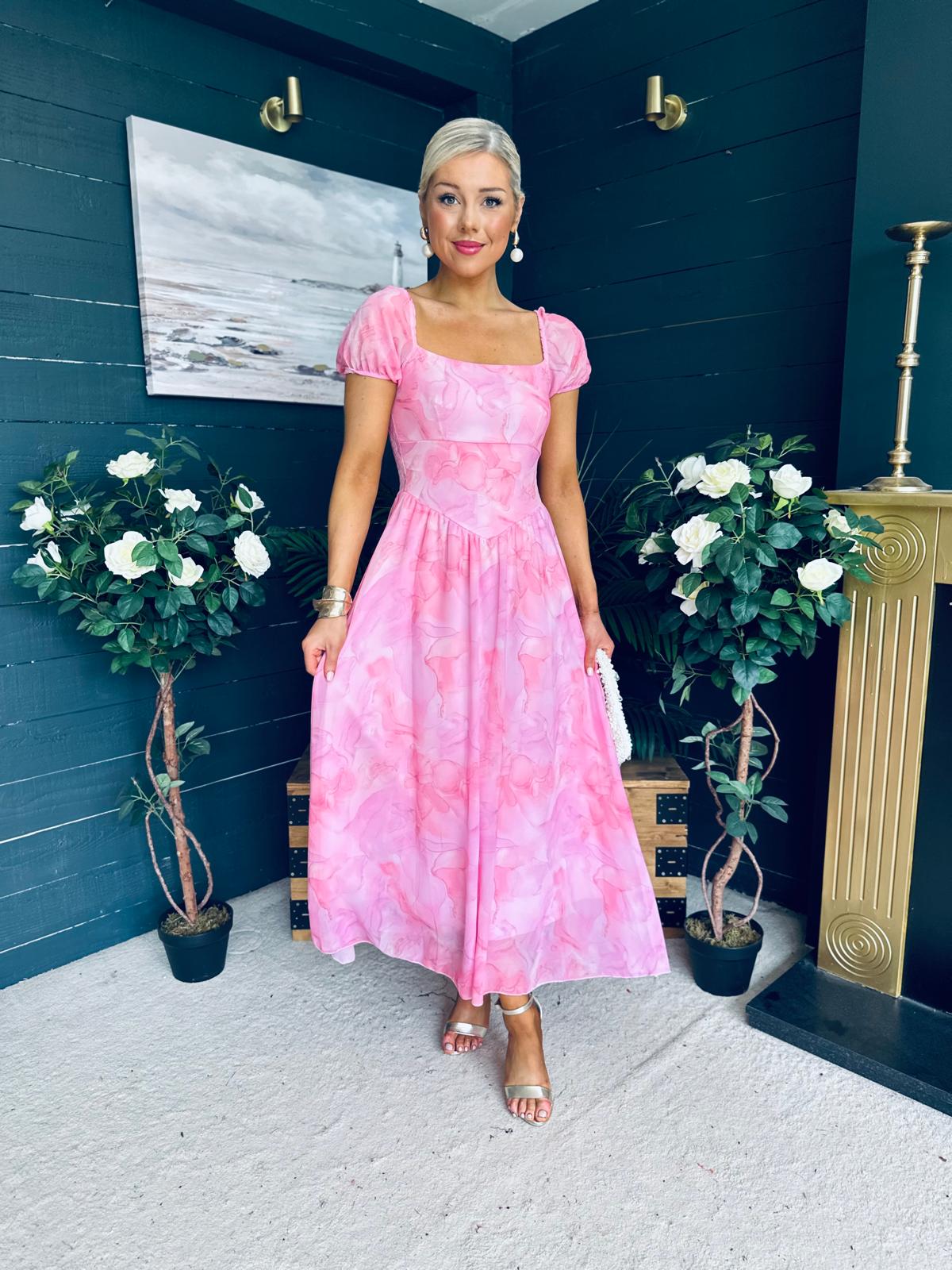 Dione Banded Midi Dress Pink