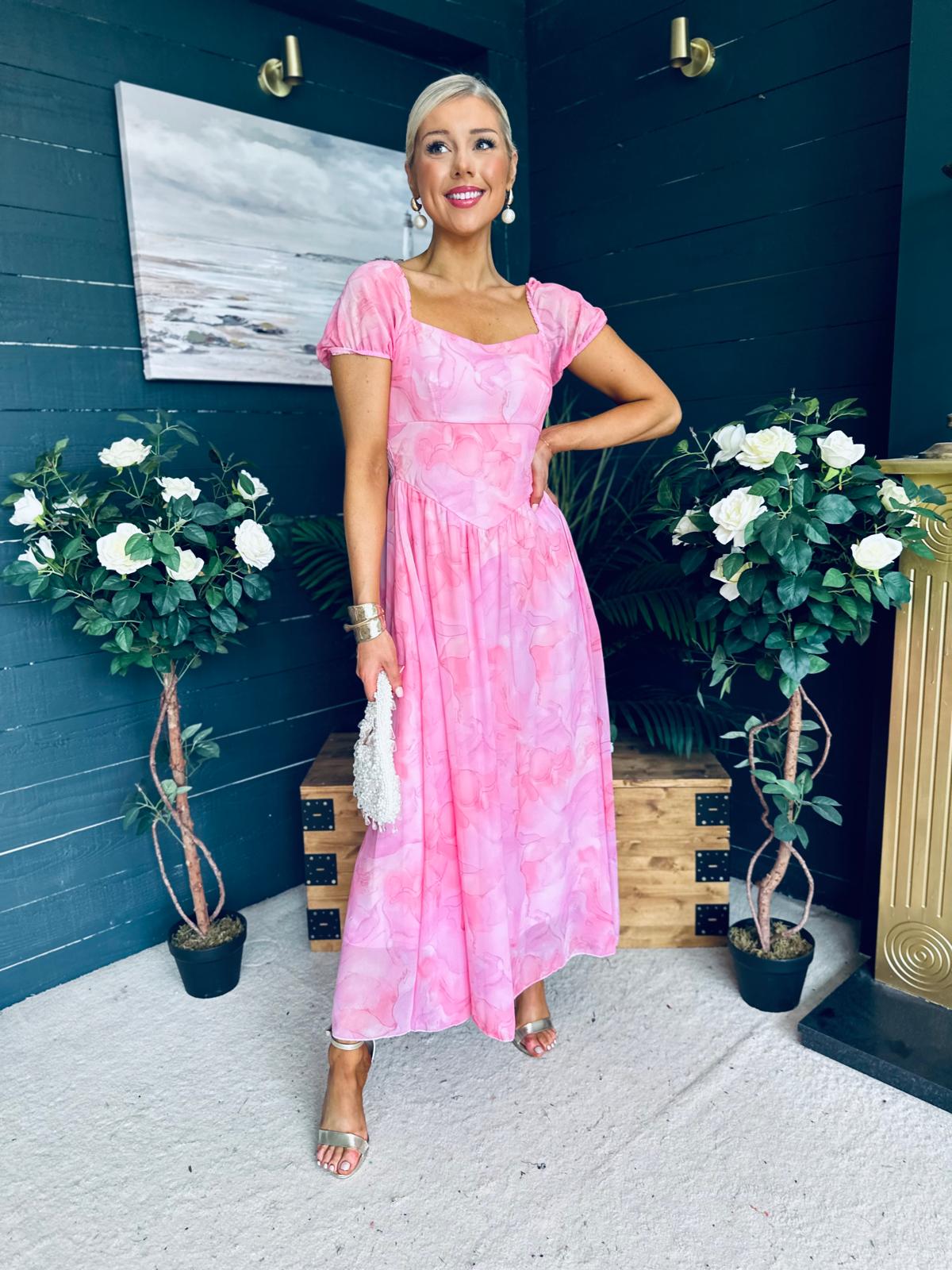 Dione Banded Midi Dress Pink