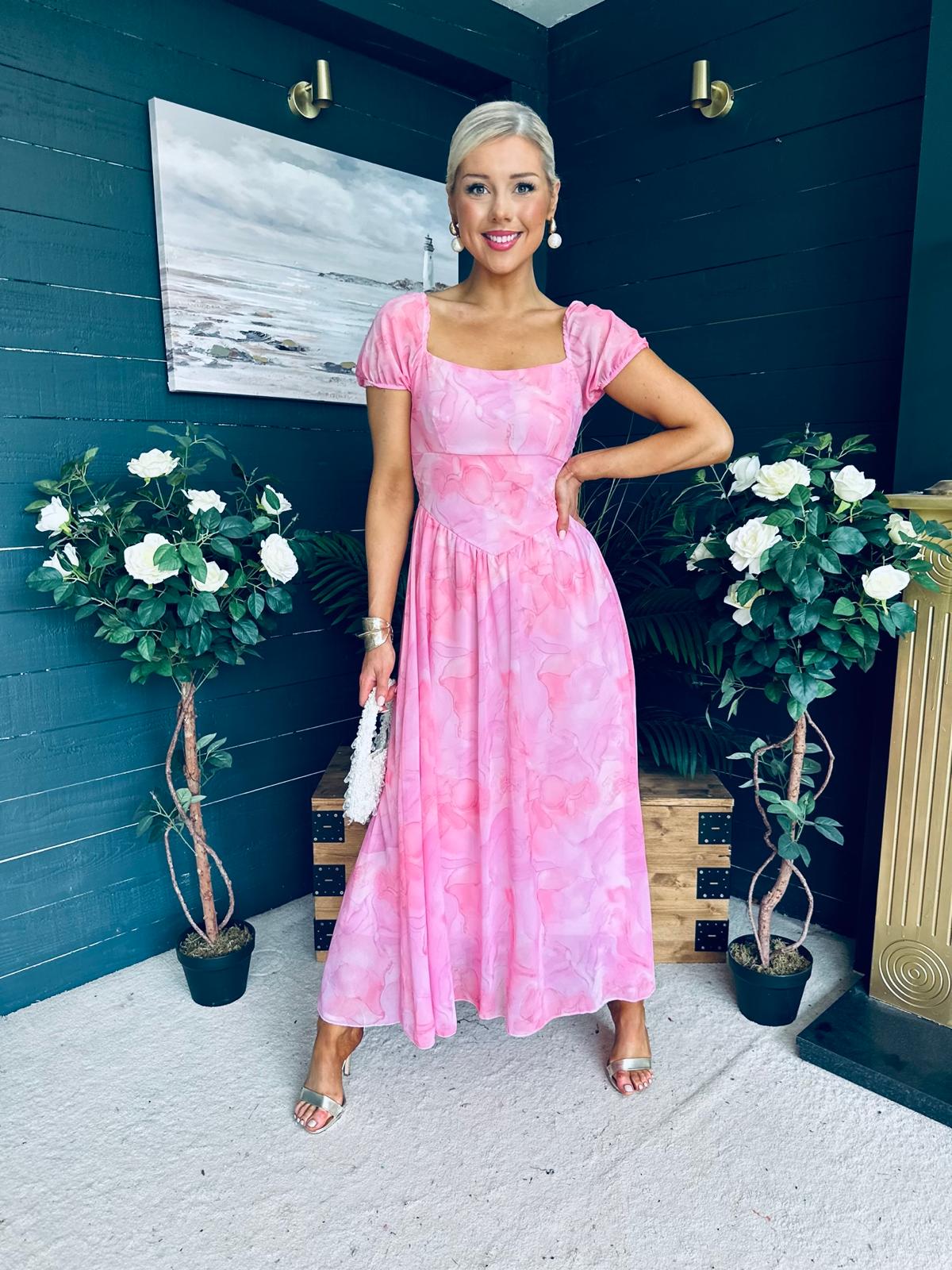 Dione Banded Midi Dress Pink