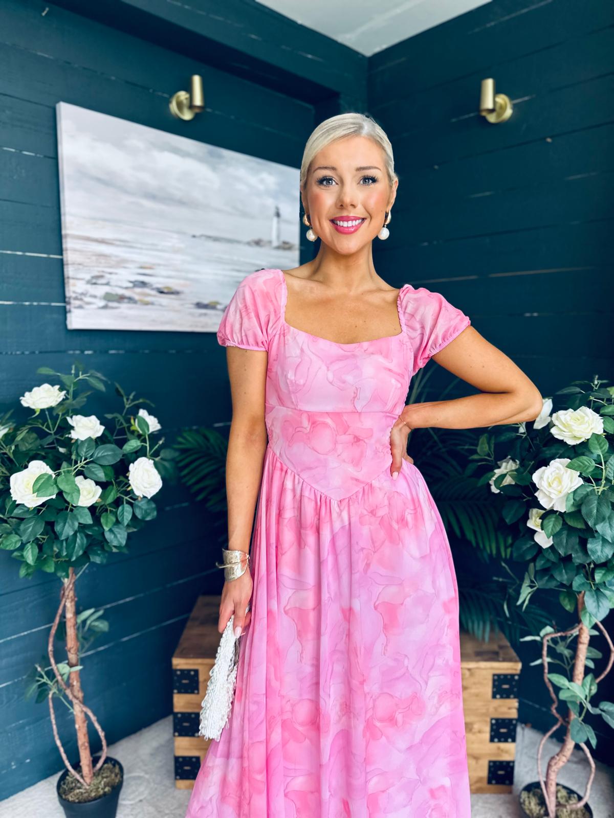 Dione Banded Midi Dress Pink