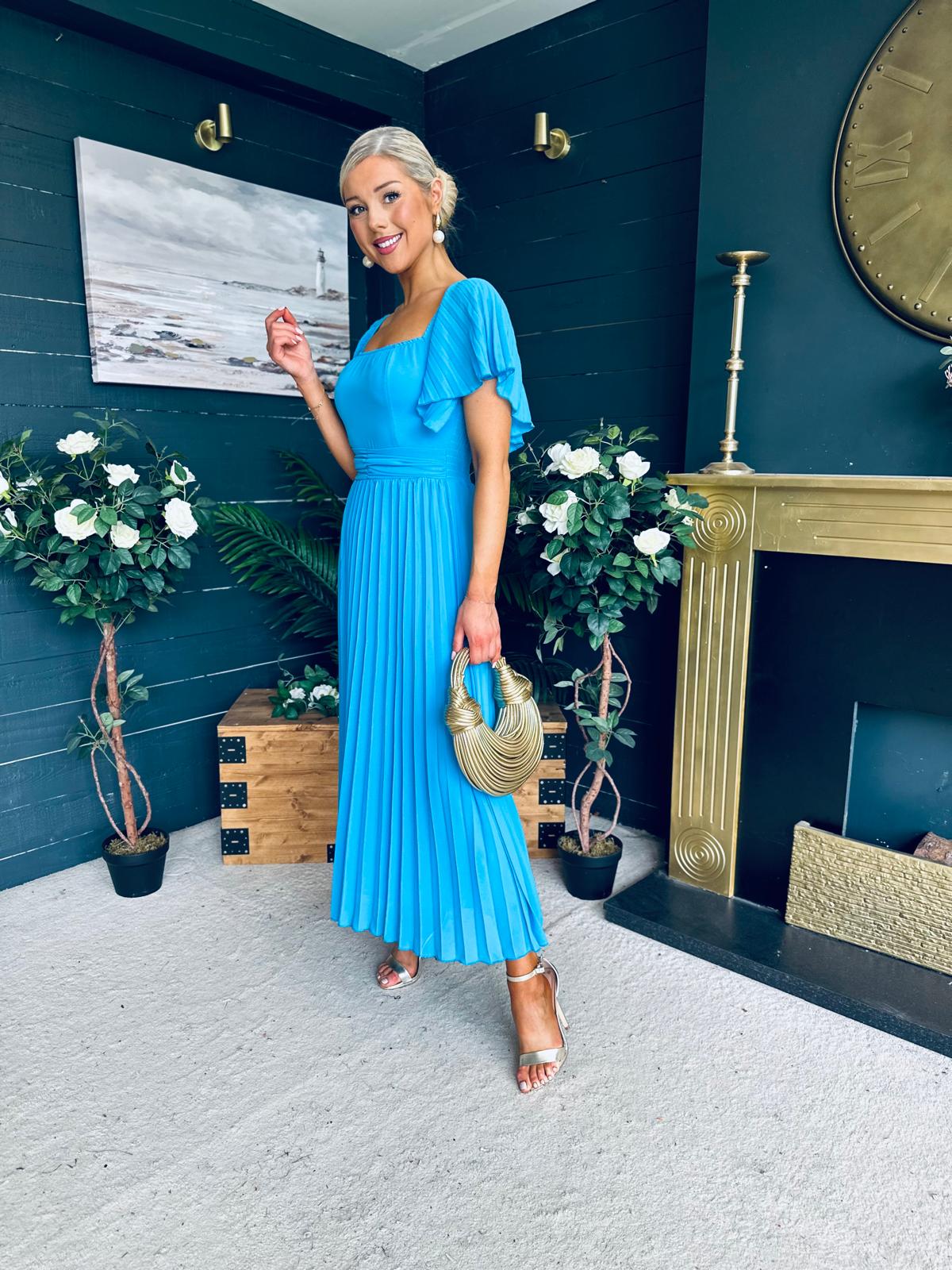 Selma Pleated Midi Dress Blue