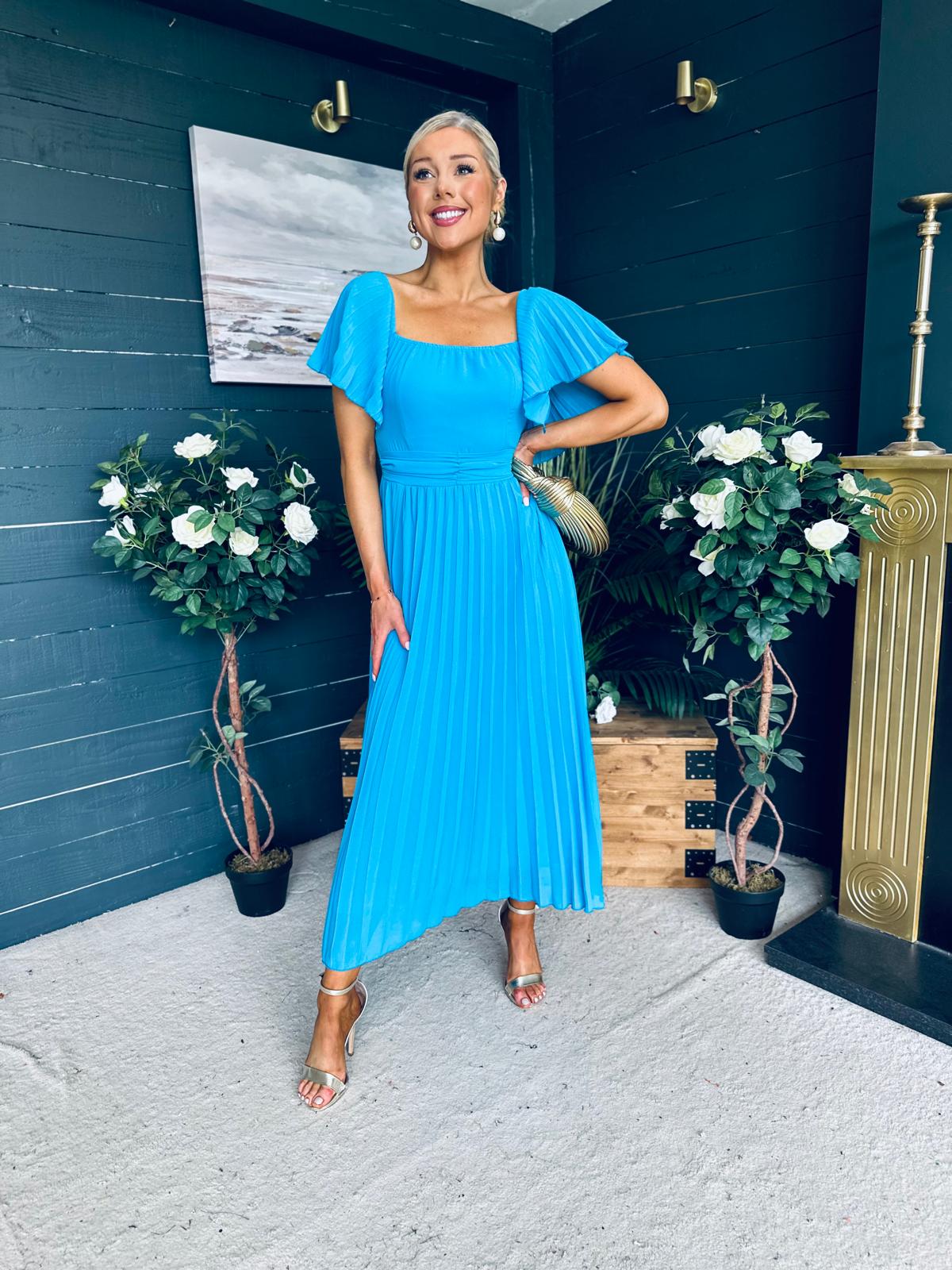Selma Pleated Midi Dress Blue
