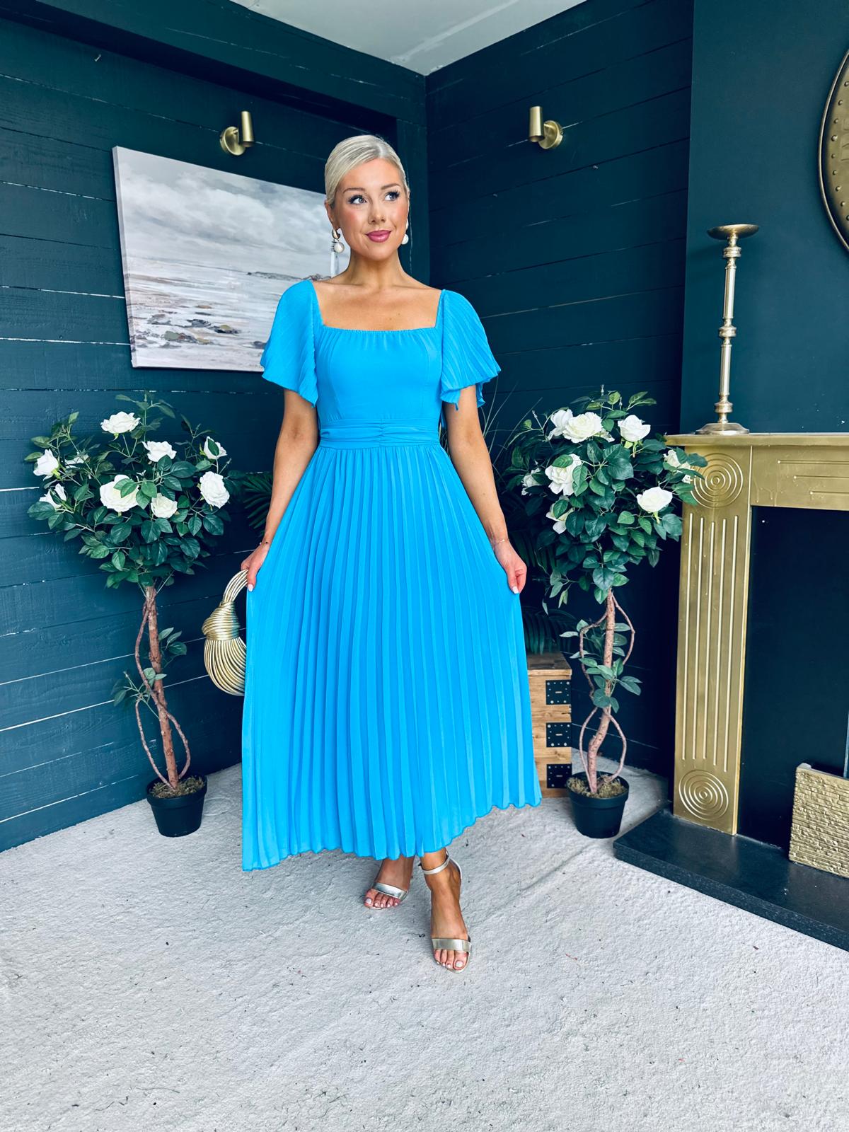 Selma Pleated Midi Dress Blue