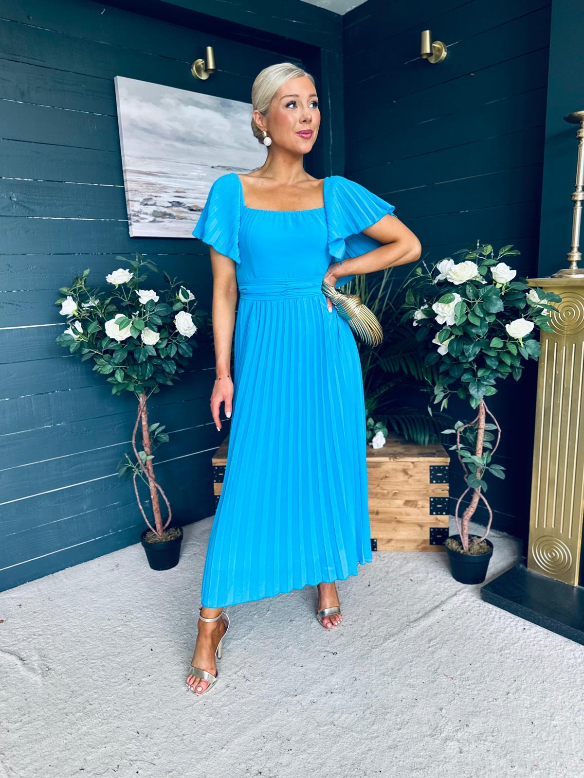 Selma Pleated Midi Dress Blue