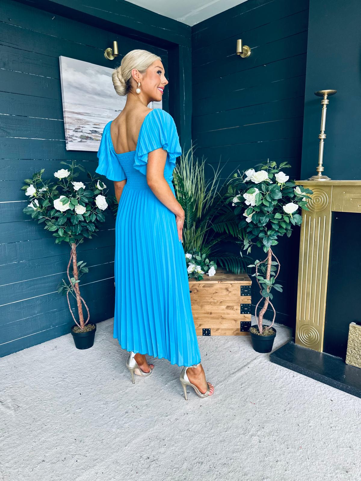 Selma Pleated Midi Dress Blue