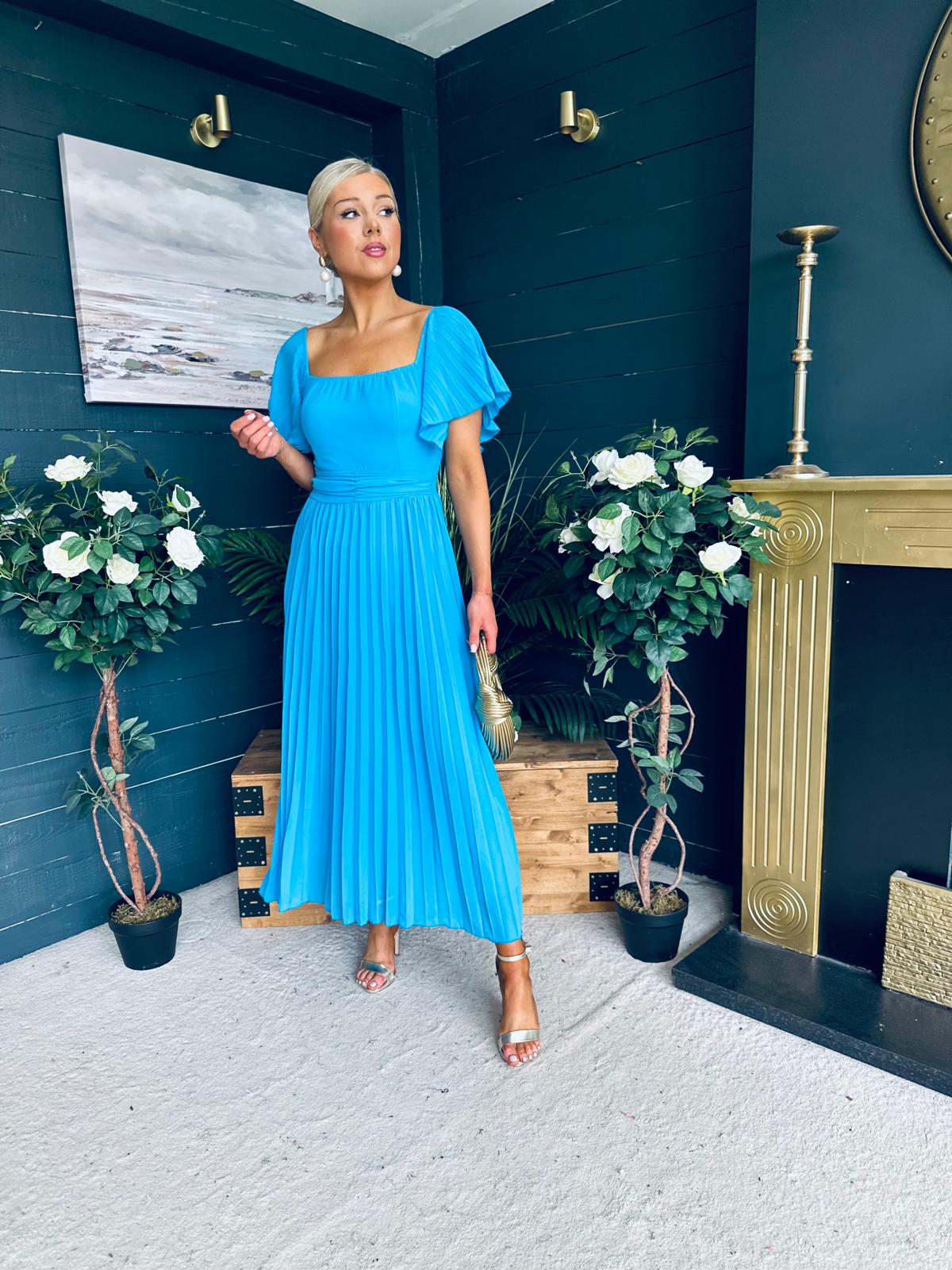 Selma Pleated Midi Dress Blue