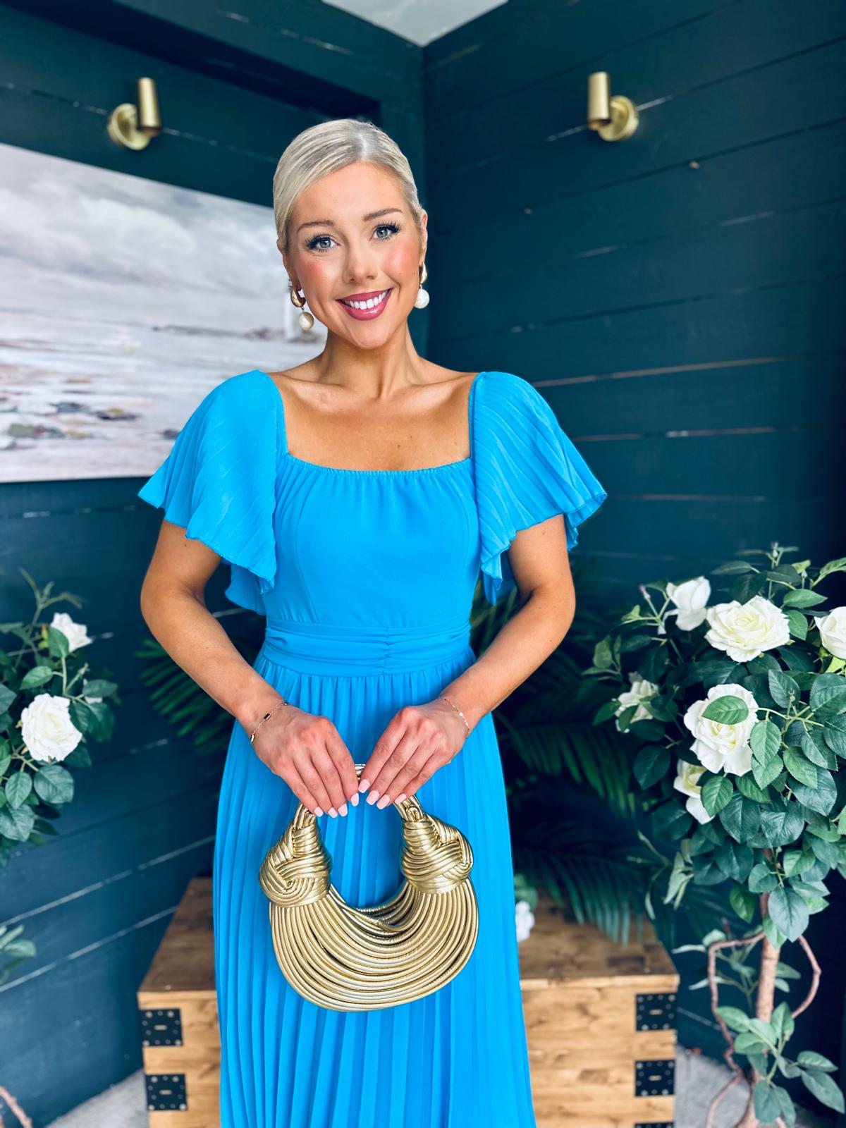 Selma Pleated Midi Dress Blue