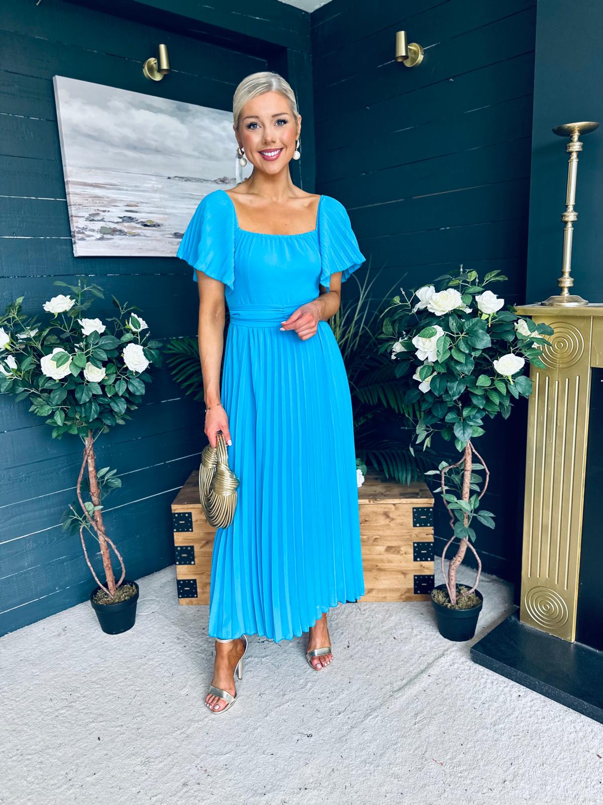 Selma Pleated Midi Dress Blue