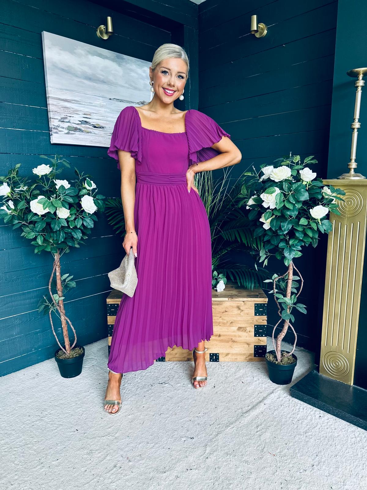 Selma Pleated Midi Dress Berry