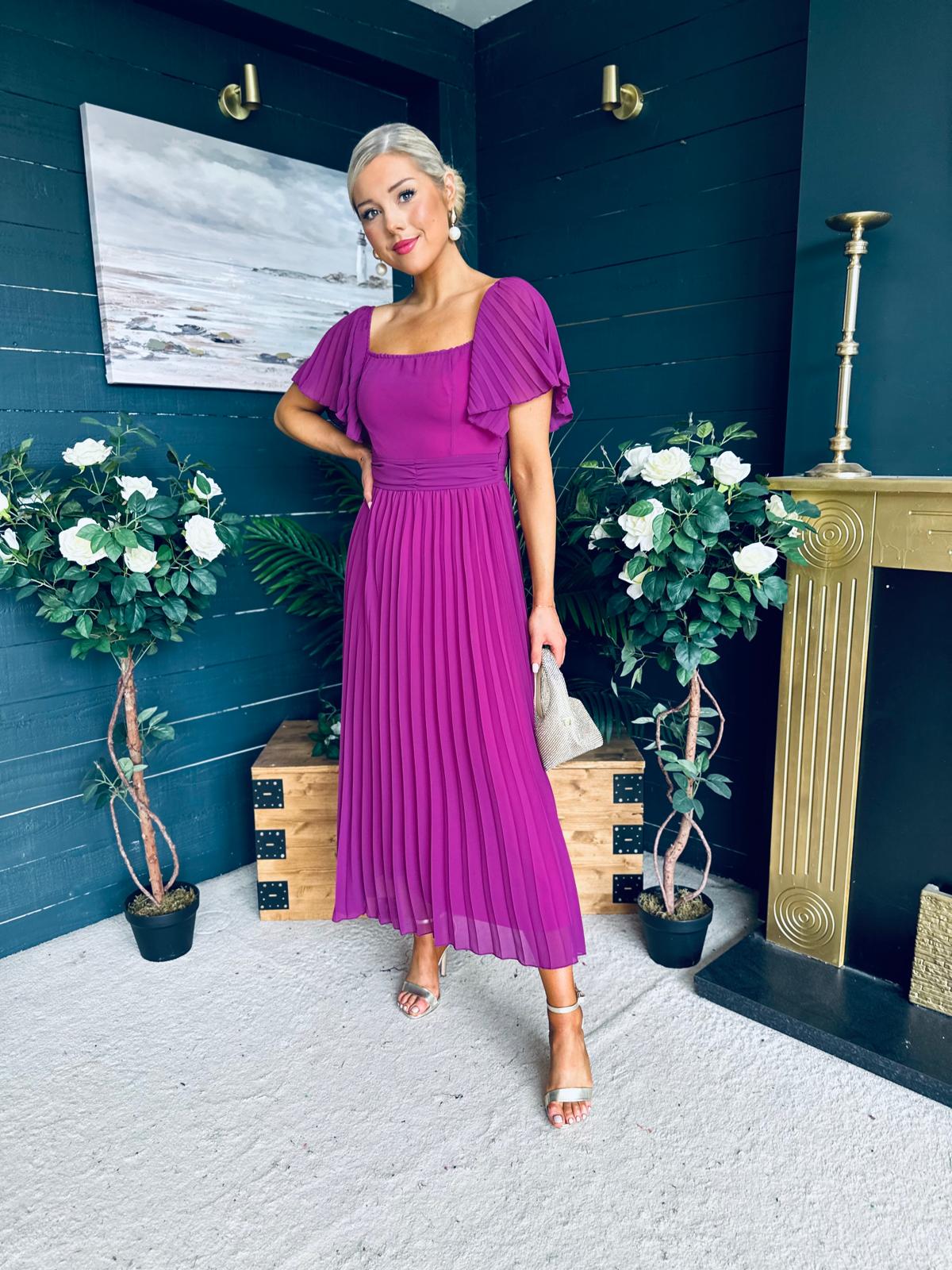 Selma Pleated Midi Dress Berry