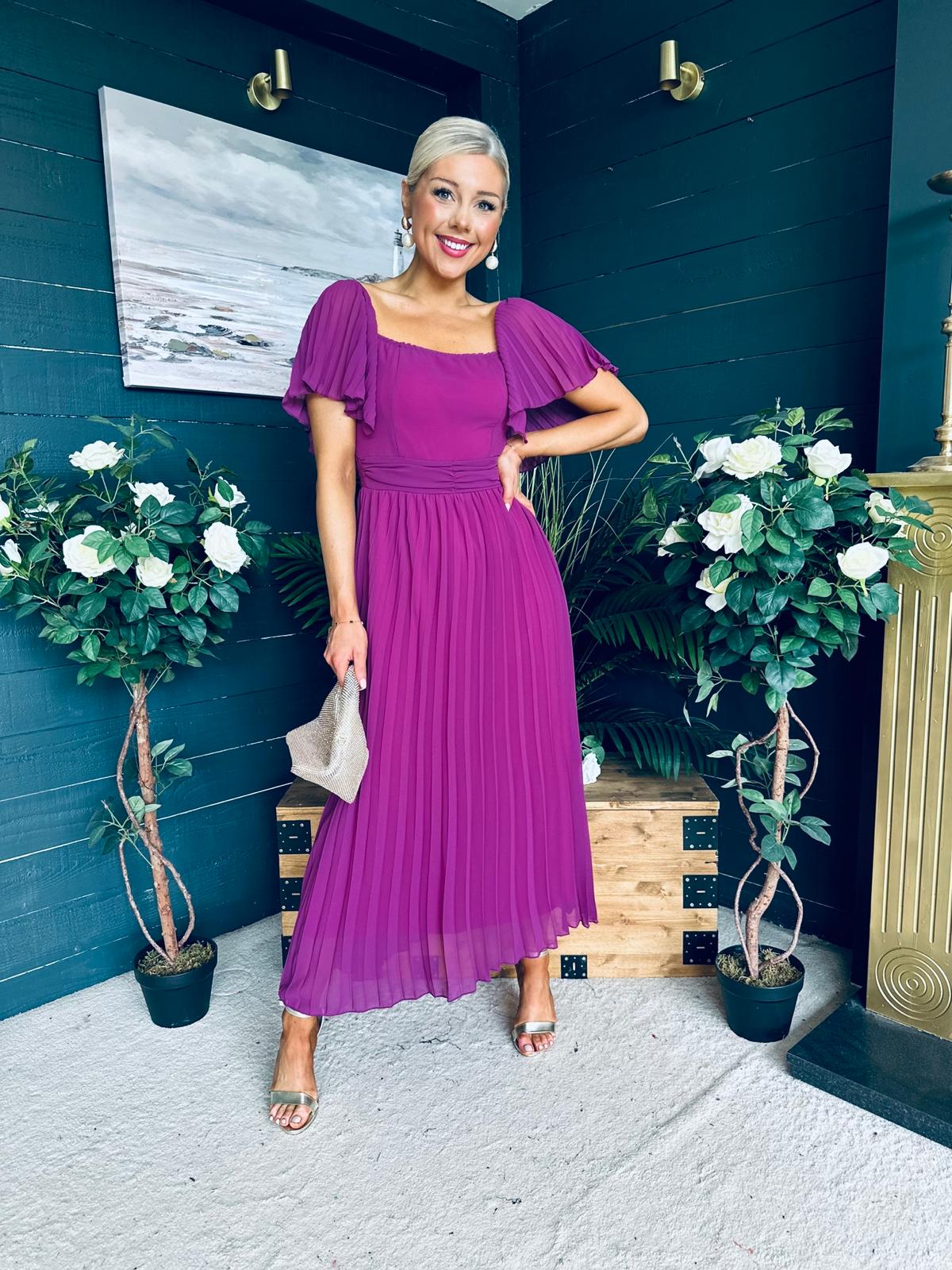 Selma Pleated Midi Dress Berry