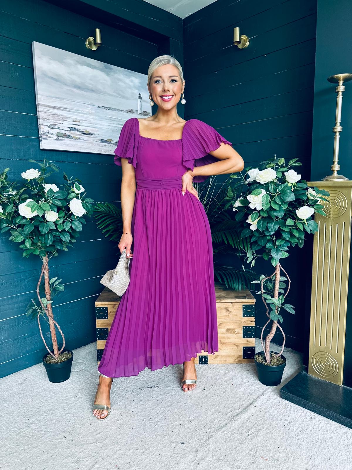Selma Pleated Midi Dress Berry