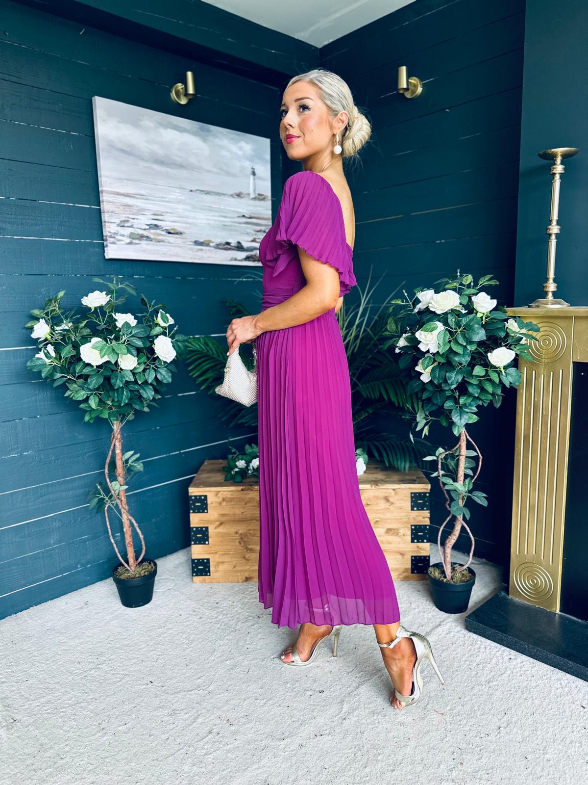 Selma Pleated Midi Dress Berry