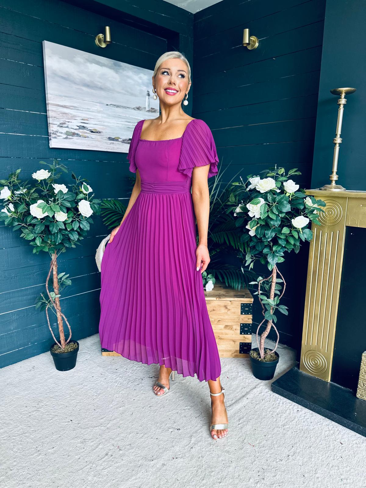 Selma Pleated Midi Dress Berry