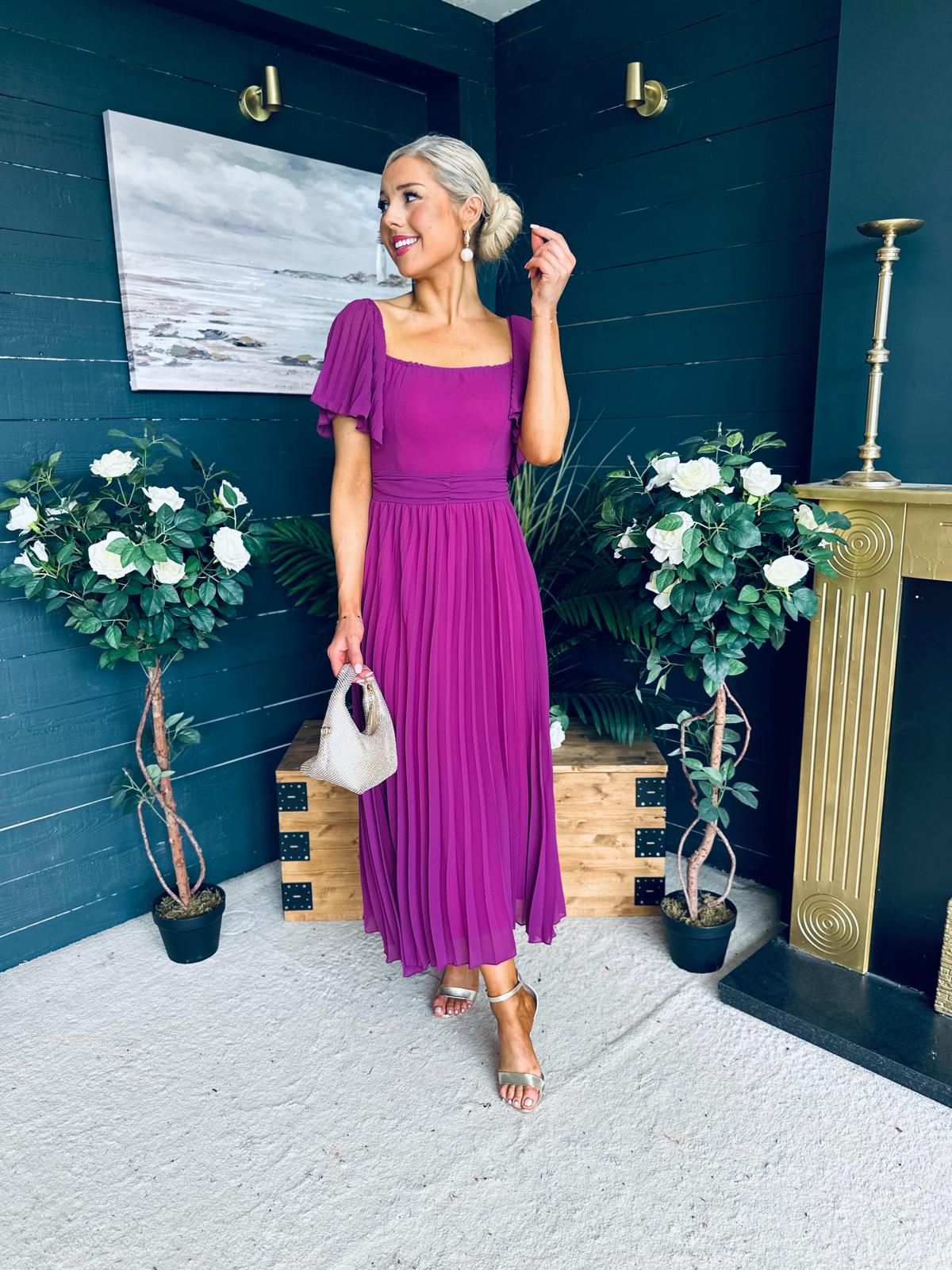 Selma Pleated Midi Dress Berry