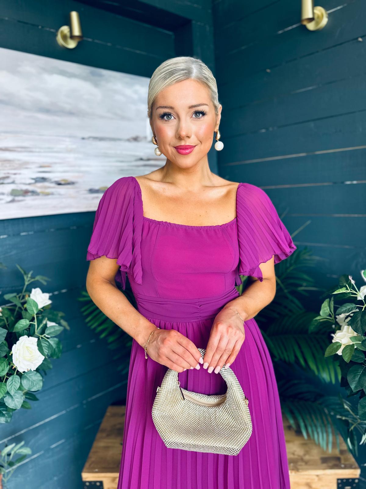 Selma Pleated Midi Dress Berry