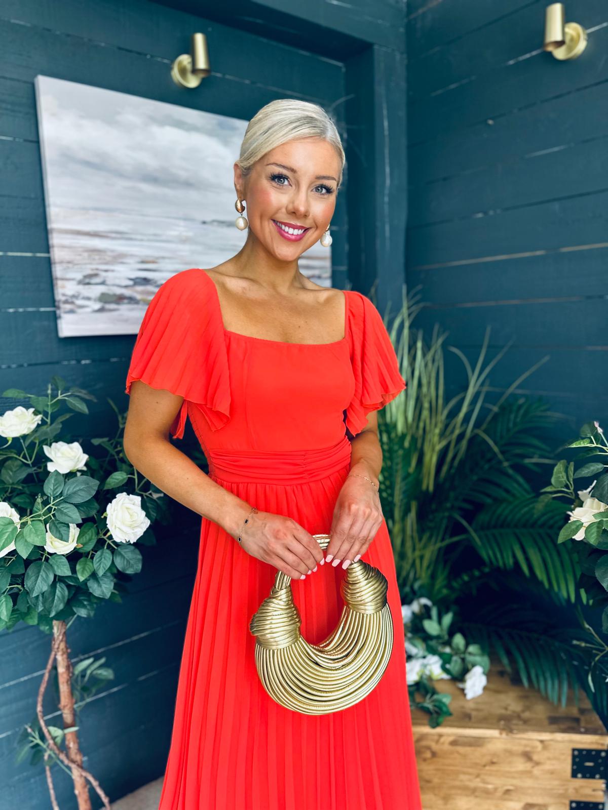 Selma Pleated Midi Dress Coral
