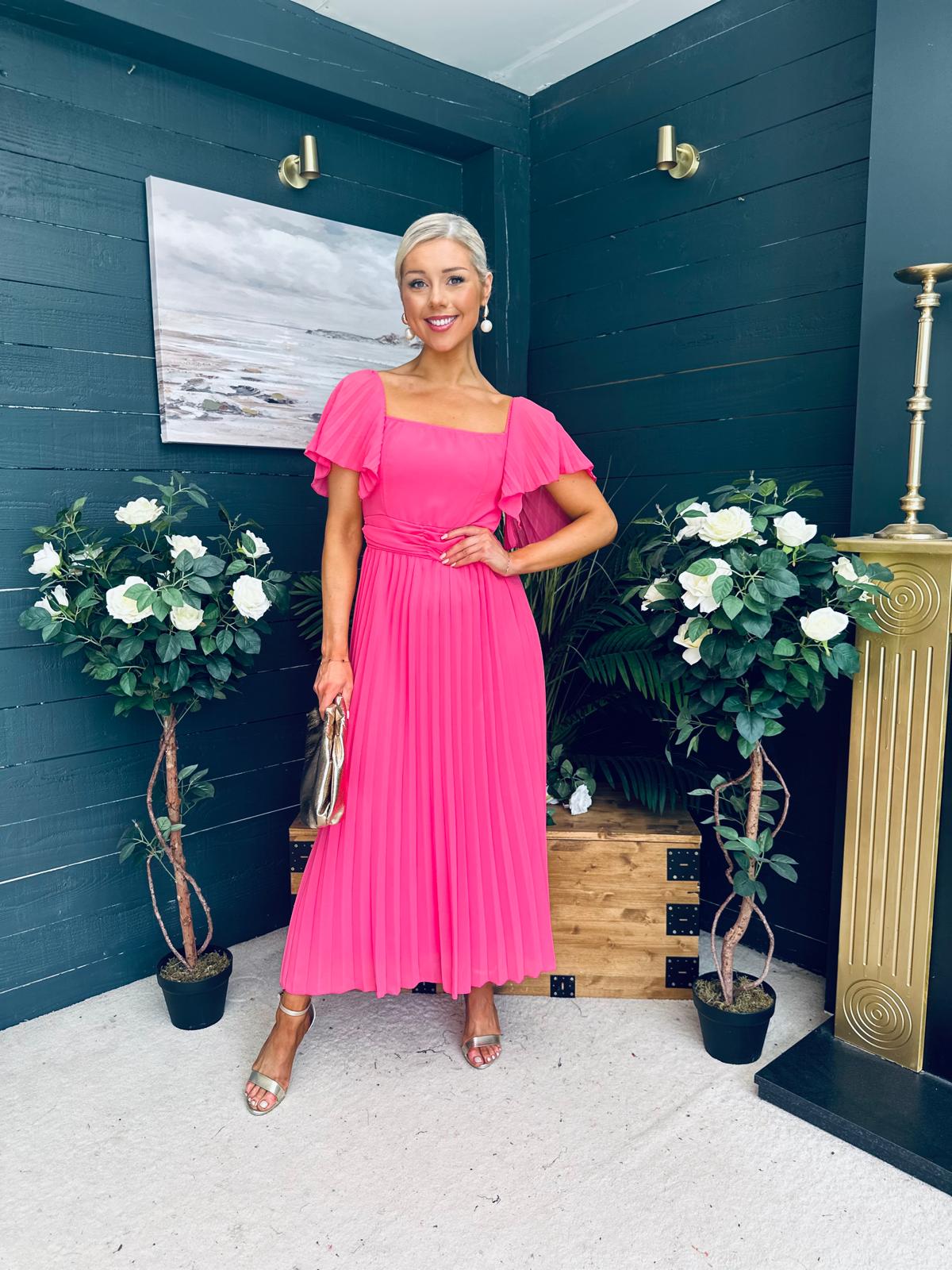 Selma Pleated Midi Dress Fuchsia