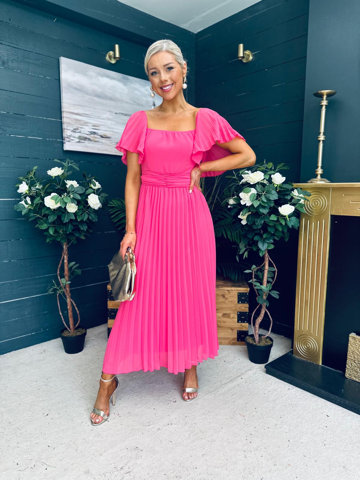 Selma Pleated Midi Dress Fuchsia
