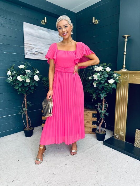 Selma Pleated Midi Dress Fuchsia