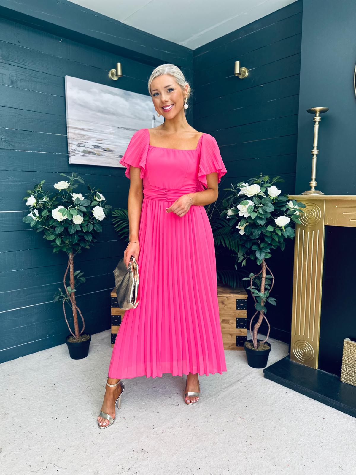 Selma Pleated Midi Dress Fuchsia