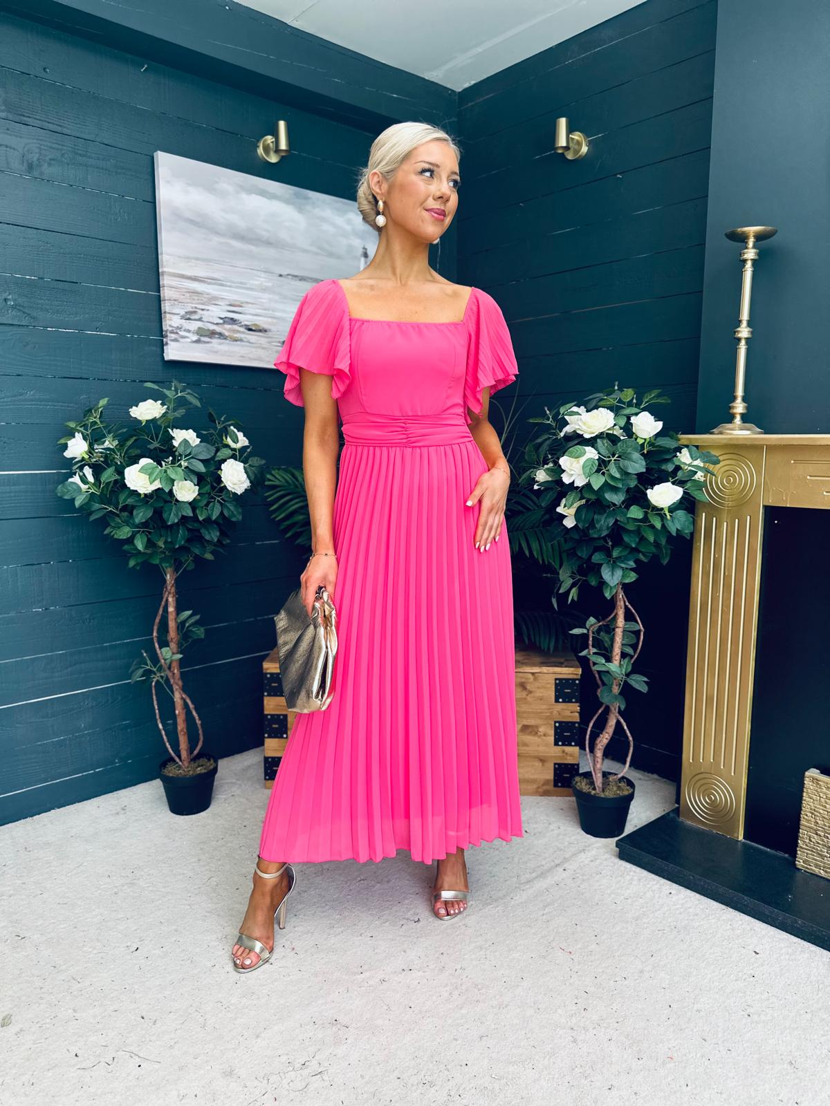Selma Pleated Midi Dress Fuchsia