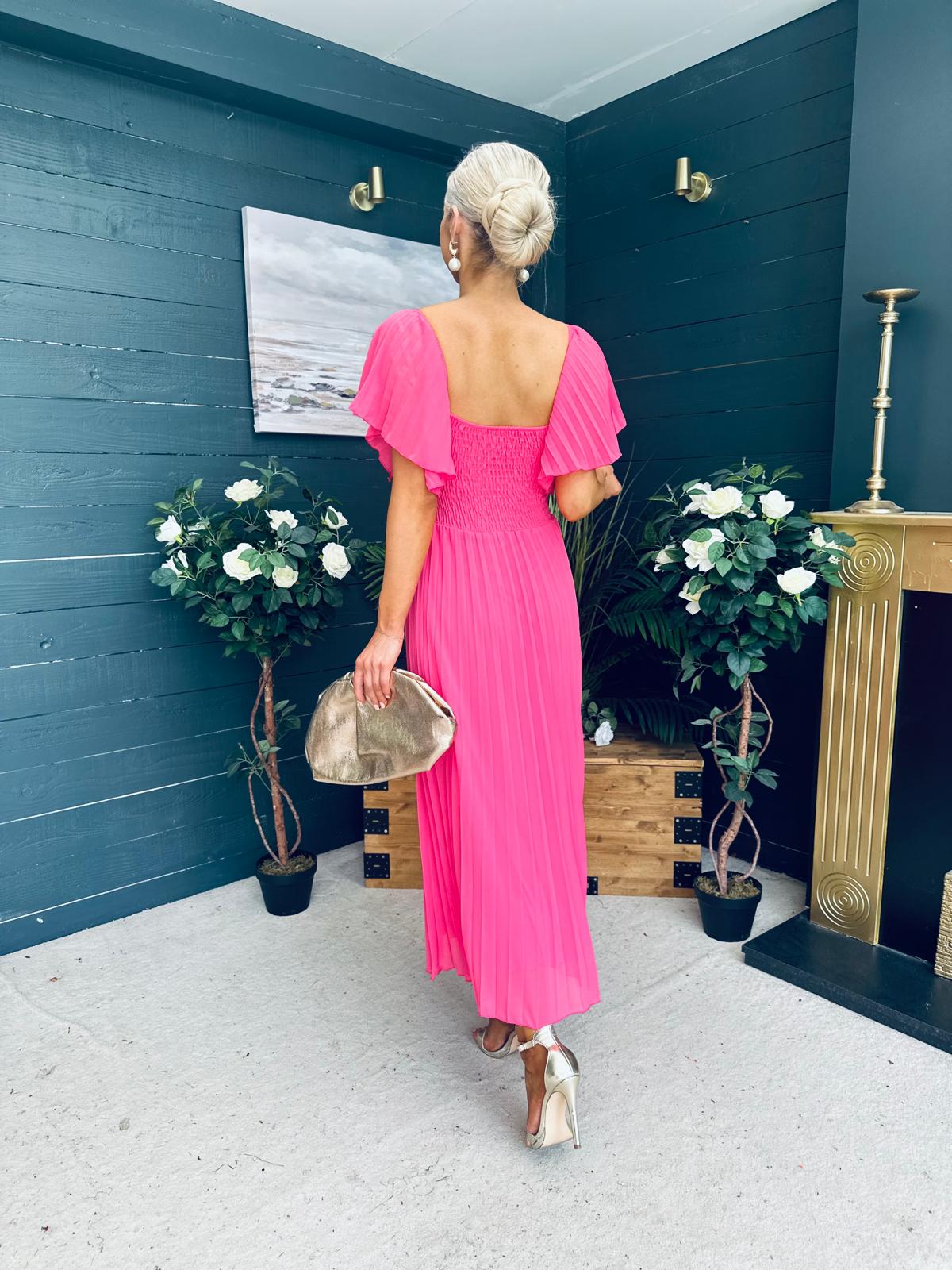 Selma Pleated Midi Dress Fuchsia
