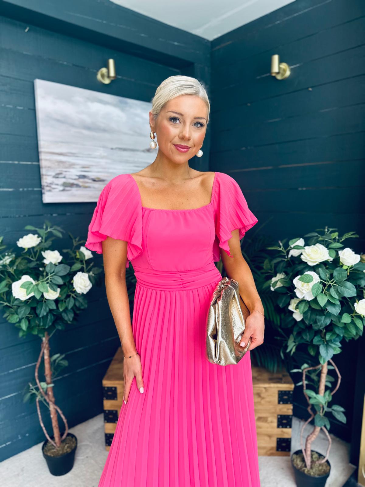 Selma Pleated Midi Dress Fuchsia