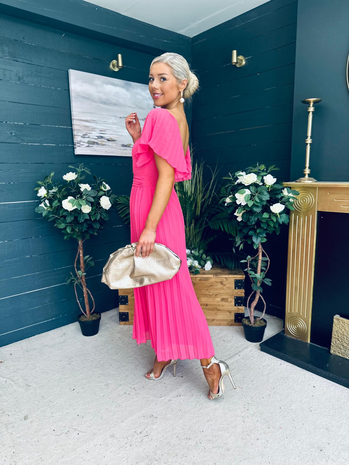 Selma Pleated Midi Dress Fuchsia